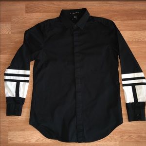 Forever 21 21men black button white stripe shirt